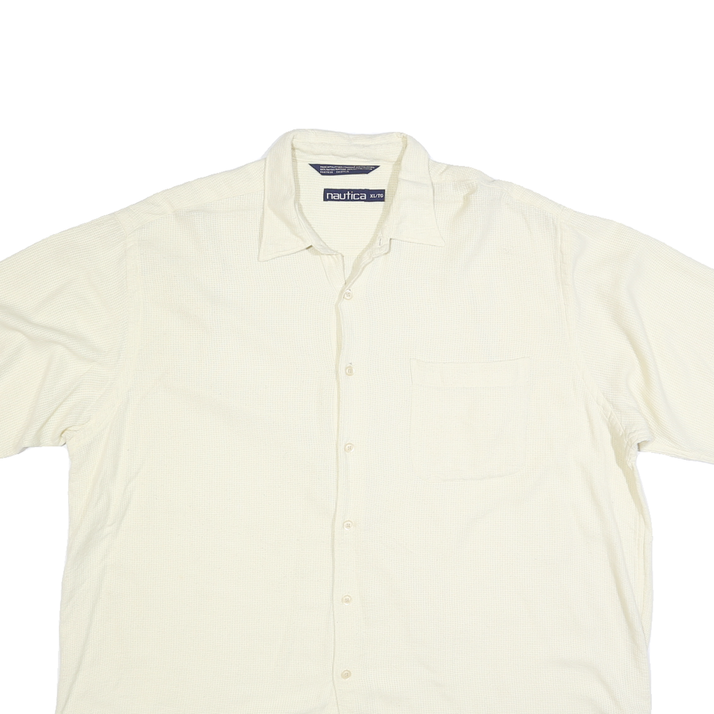 NAUTICA Mens Cream Plain XL Cotton Blend Casual Short Sleeve Shirt Classic Fit