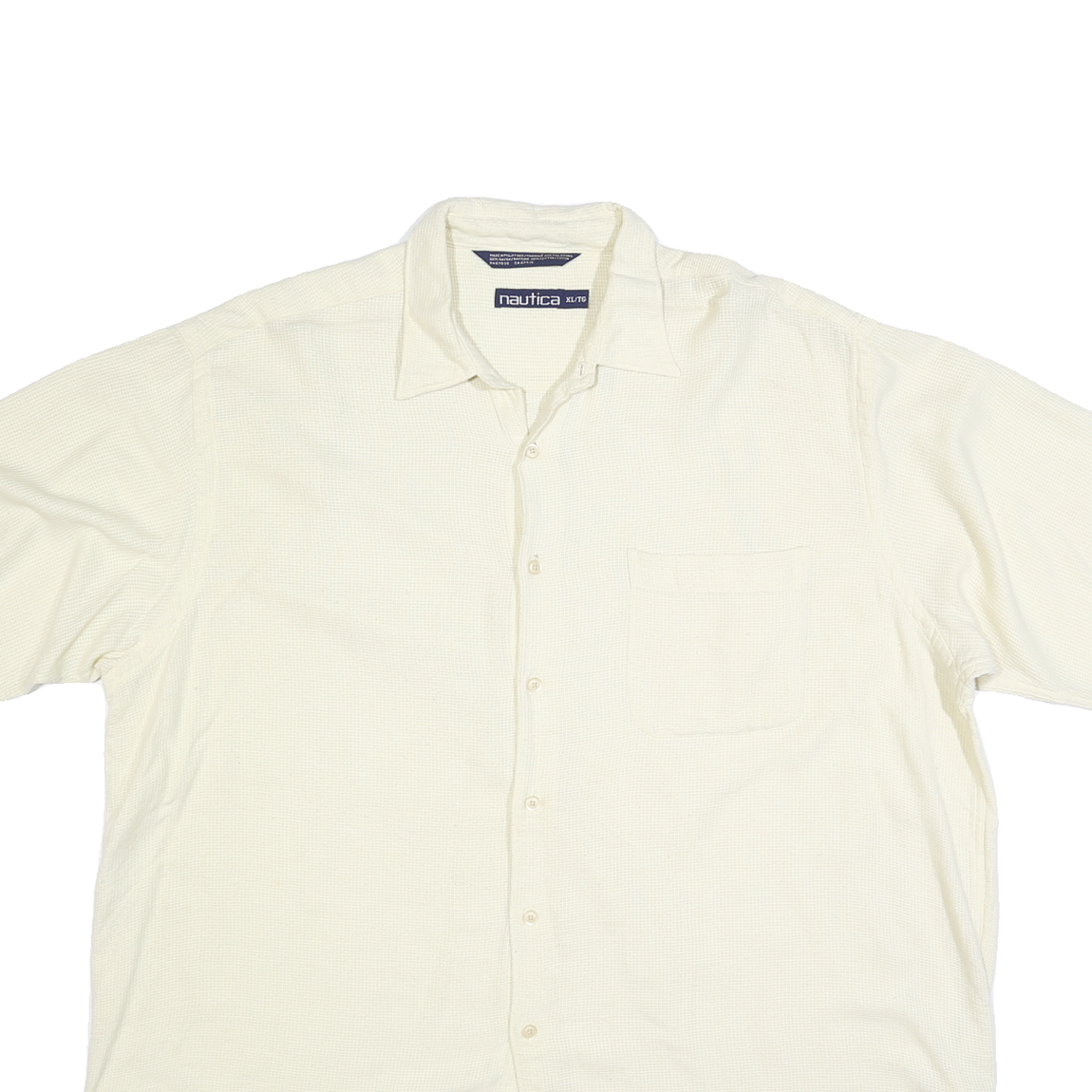 NAUTICA Mens Cream Plain XL Cotton Blend Casual Short Sleeve Shirt Classic Fit