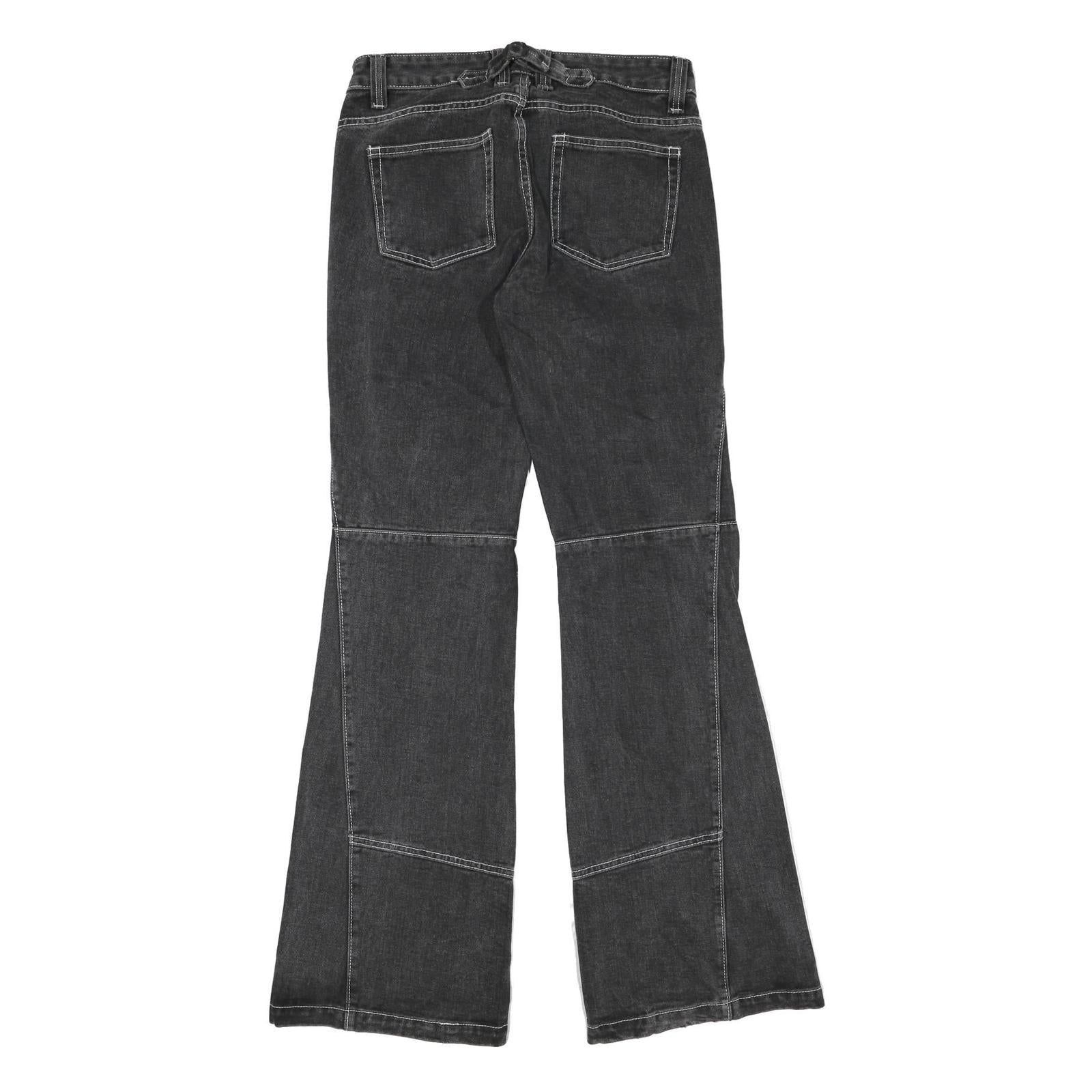 Womens Black Regular Fit Flared Denim Jeans Cotton Blend W30 L34 Zip Casual