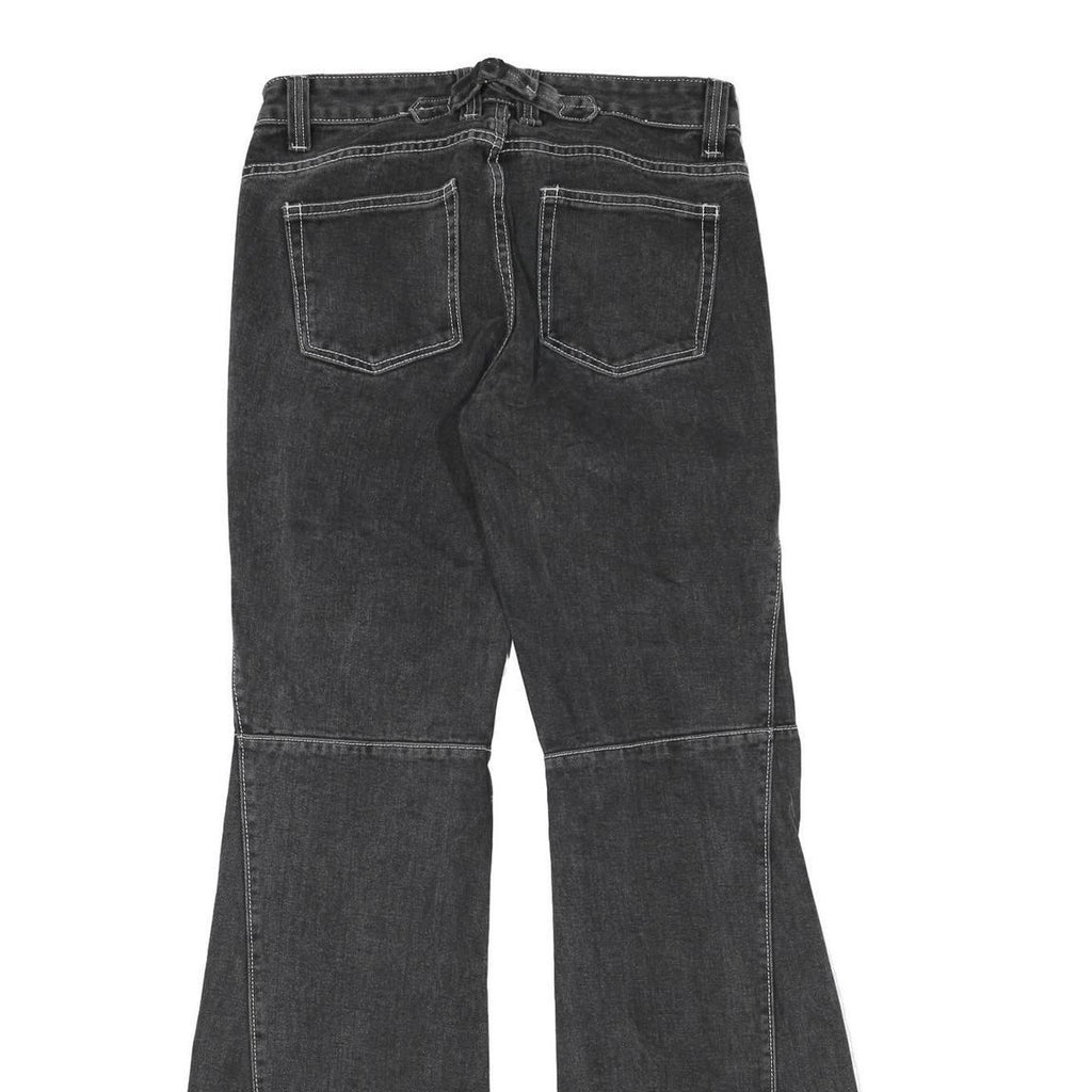 Womens Black Regular Fit Flared Denim Jeans Cotton Blend W30 L34 Zip Casual