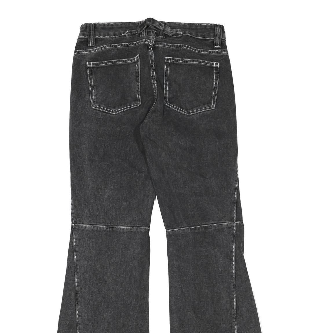 Womens Black Regular Fit Flared Denim Jeans Cotton Blend W30 L34 Zip Casual