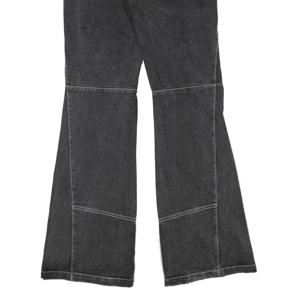 Womens Black Regular Fit Flared Denim Jeans Cotton Blend W30 L34 Zip Casual