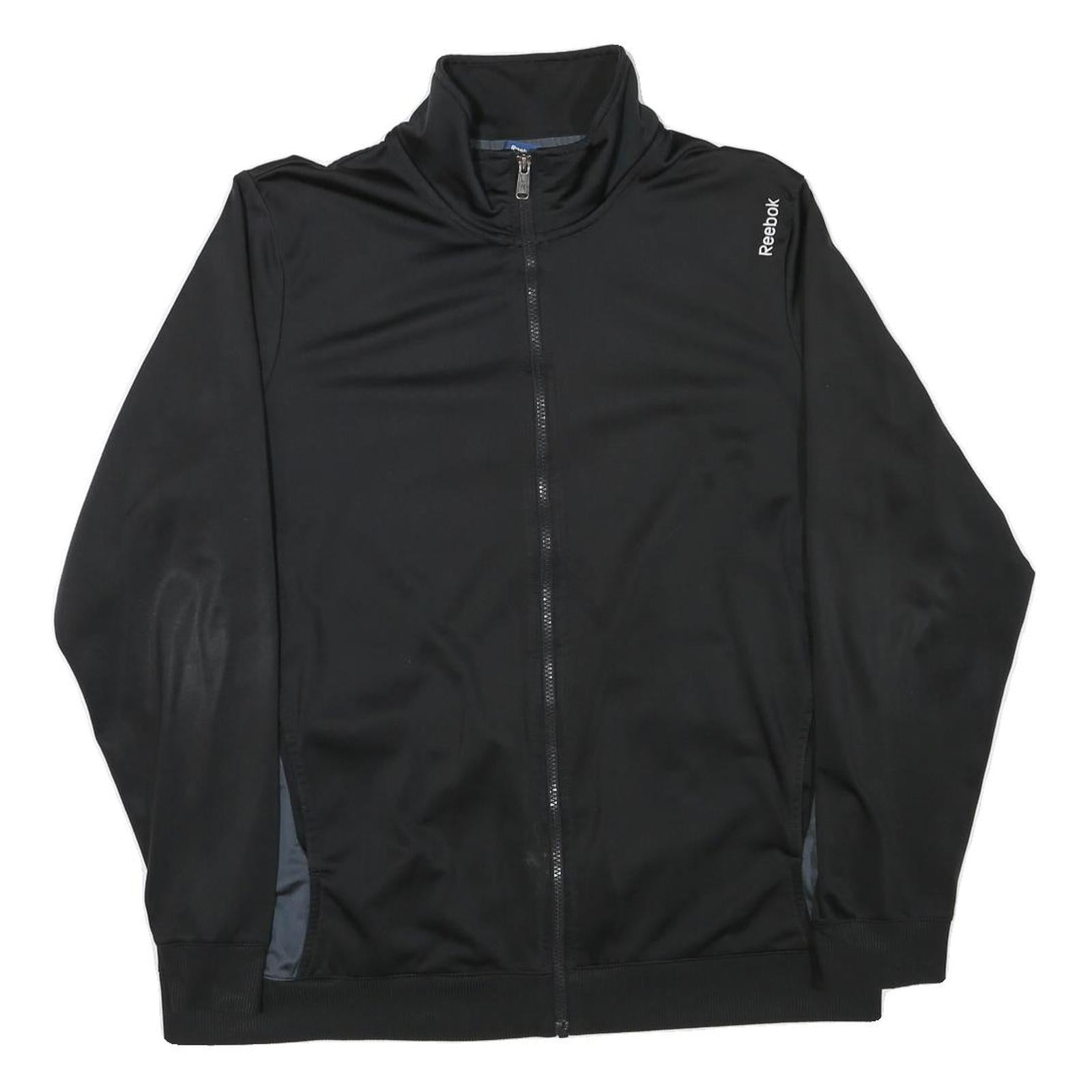 REEBOK Mens Black Zip Front Jacket XL Polyester Blend Plain Casual Sportswear