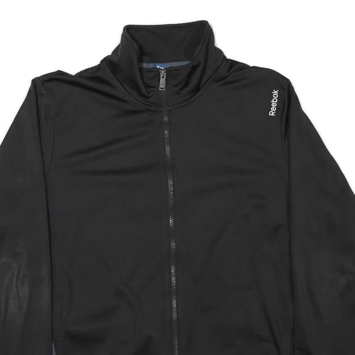 REEBOK Mens Black Zip Front Jacket XL Polyester Blend Plain Casual Sportswear