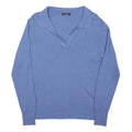 WHISTLES Womens Blue Plain Cotton Blend Jumper V-Neck Regular Fit S Soft