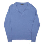 WHISTLES Womens Blue Plain Cotton Blend Jumper V-Neck Regular Fit S Soft