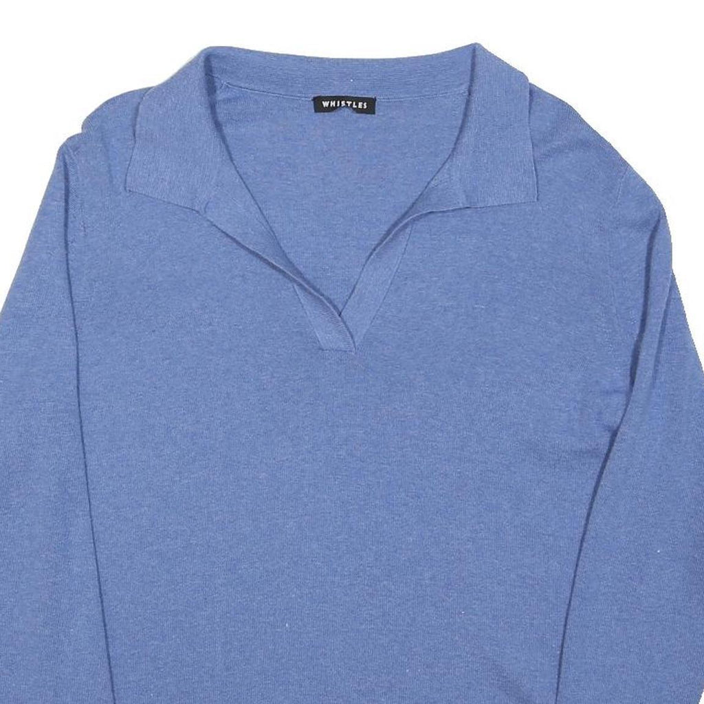 WHISTLES Womens Blue Plain Cotton Blend Jumper V-Neck Regular Fit S Soft