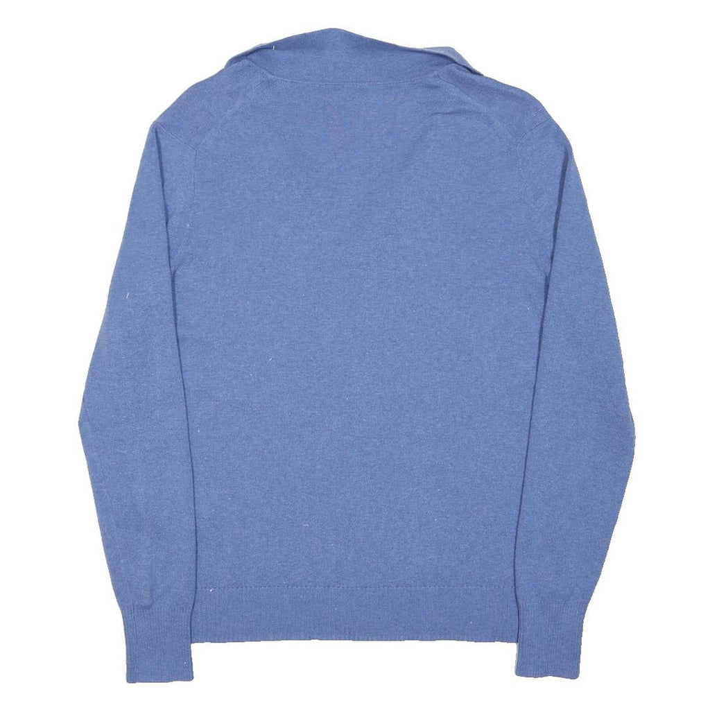 WHISTLES Womens Blue Plain Cotton Blend Jumper V-Neck Regular Fit S Soft