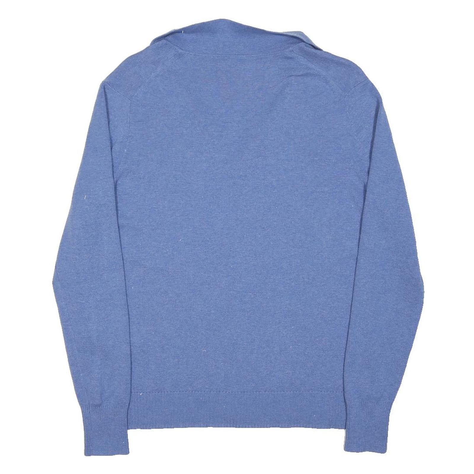 WHISTLES Womens Blue Plain Cotton Blend Jumper V-Neck Regular Fit S Soft