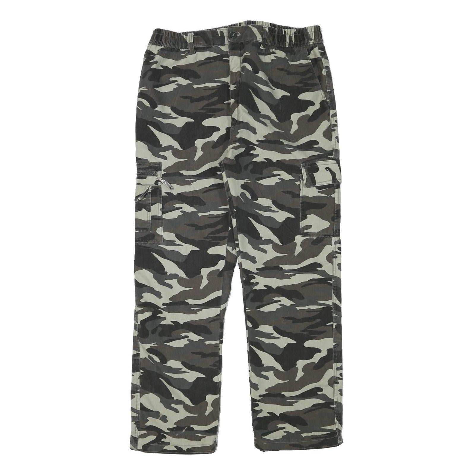Mens Lined Cotton Blend Grey Camouflage Regular Fit Cargo Trousers W32 L28