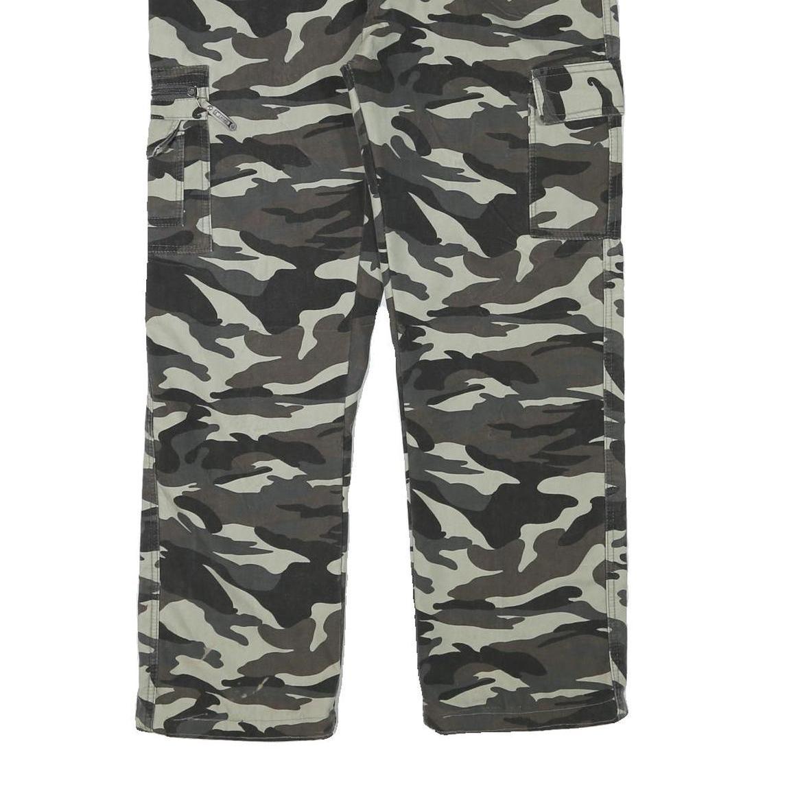 Mens Lined Cotton Blend Grey Camouflage Regular Fit Cargo Trousers W32 L28