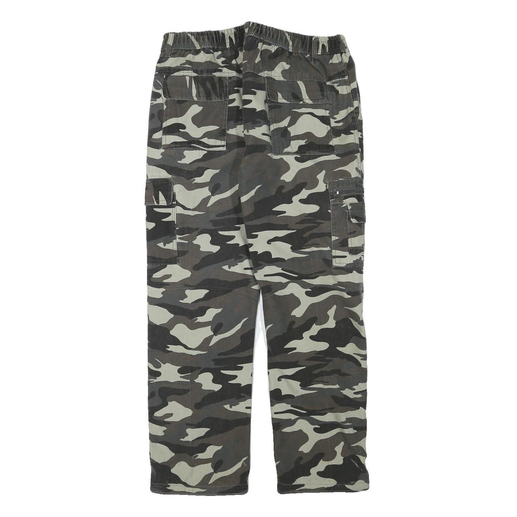 Mens Lined Cotton Blend Grey Camouflage Regular Fit Cargo Trousers W32 L28