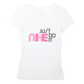 NIKE Womens White & Pink Graphic T-Shirt XS Short Sleeve Round Neck Cotton Blend