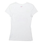 NIKE Womens White & Pink Graphic T-Shirt XS Short Sleeve Round Neck Cotton Blend
