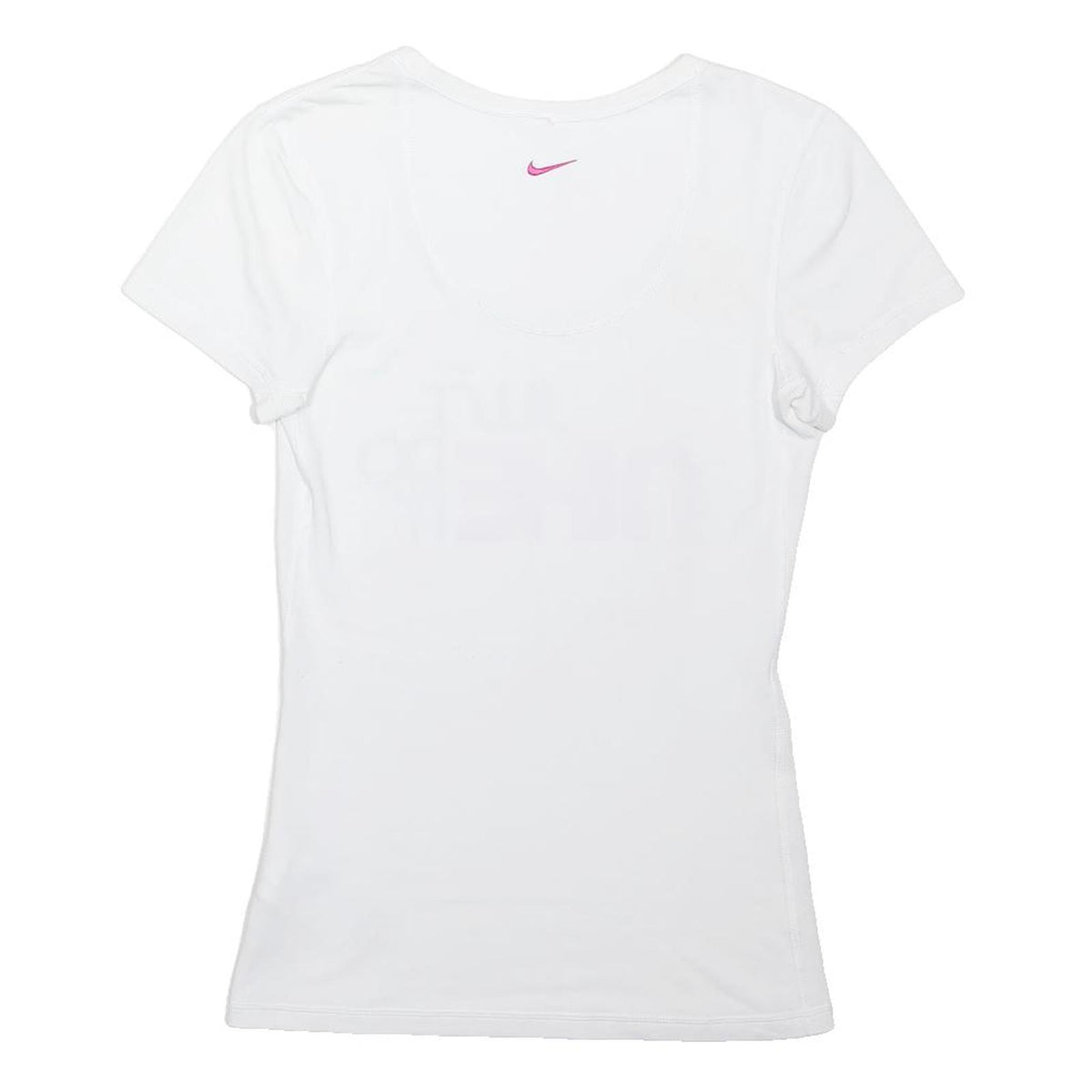 NIKE Womens White & Pink Graphic T-Shirt XS Short Sleeve Round Neck Cotton Blend