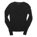 TOMMY HILFIGER Womens Black Plain V-Neck Cable Knit Jumper S Cotton Classic