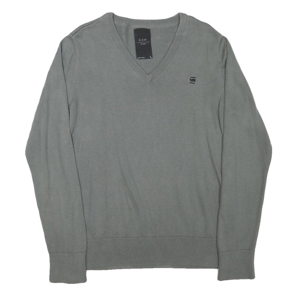 G-STAR Mens Grey Plain V-Neck Basic Knit L Cotton Blend Jumper Casual Essential
