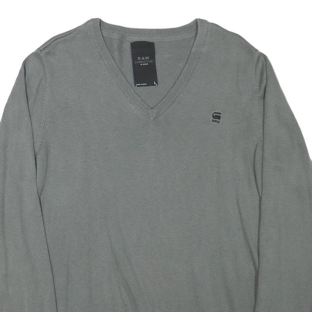 G-STAR Mens Grey Plain V-Neck Basic Knit L Cotton Blend Jumper Casual Essential