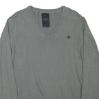 G-STAR Mens Grey Plain V-Neck Basic Knit L Cotton Blend Jumper Casual Essential