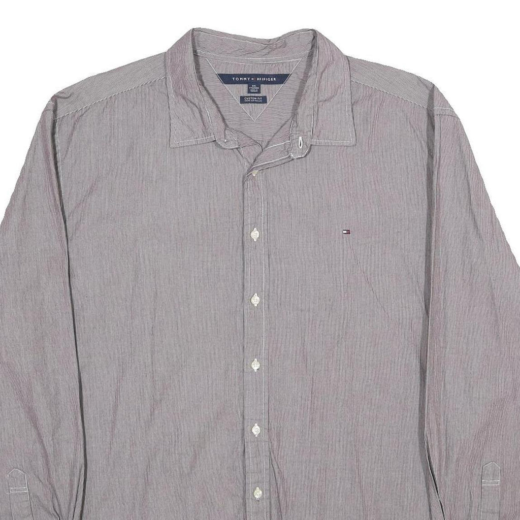 TOMMY HILFIGER Mens Grey Pinstripe Shirt 2XL Classic Long Sleeve Button