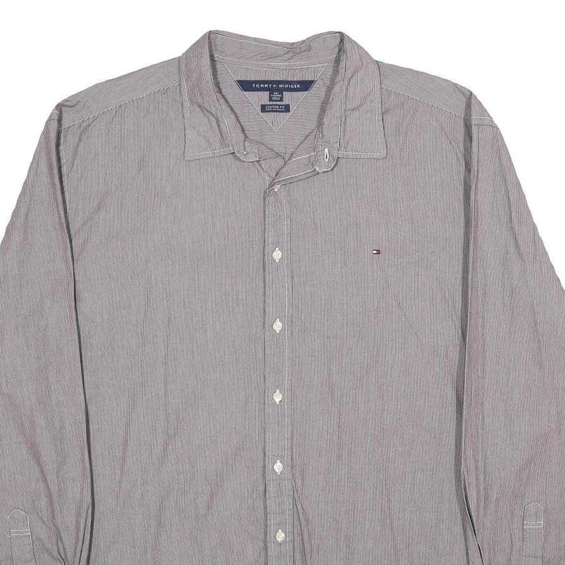 TOMMY HILFIGER Mens Grey Pinstripe Shirt 2XL Classic Long Sleeve Button