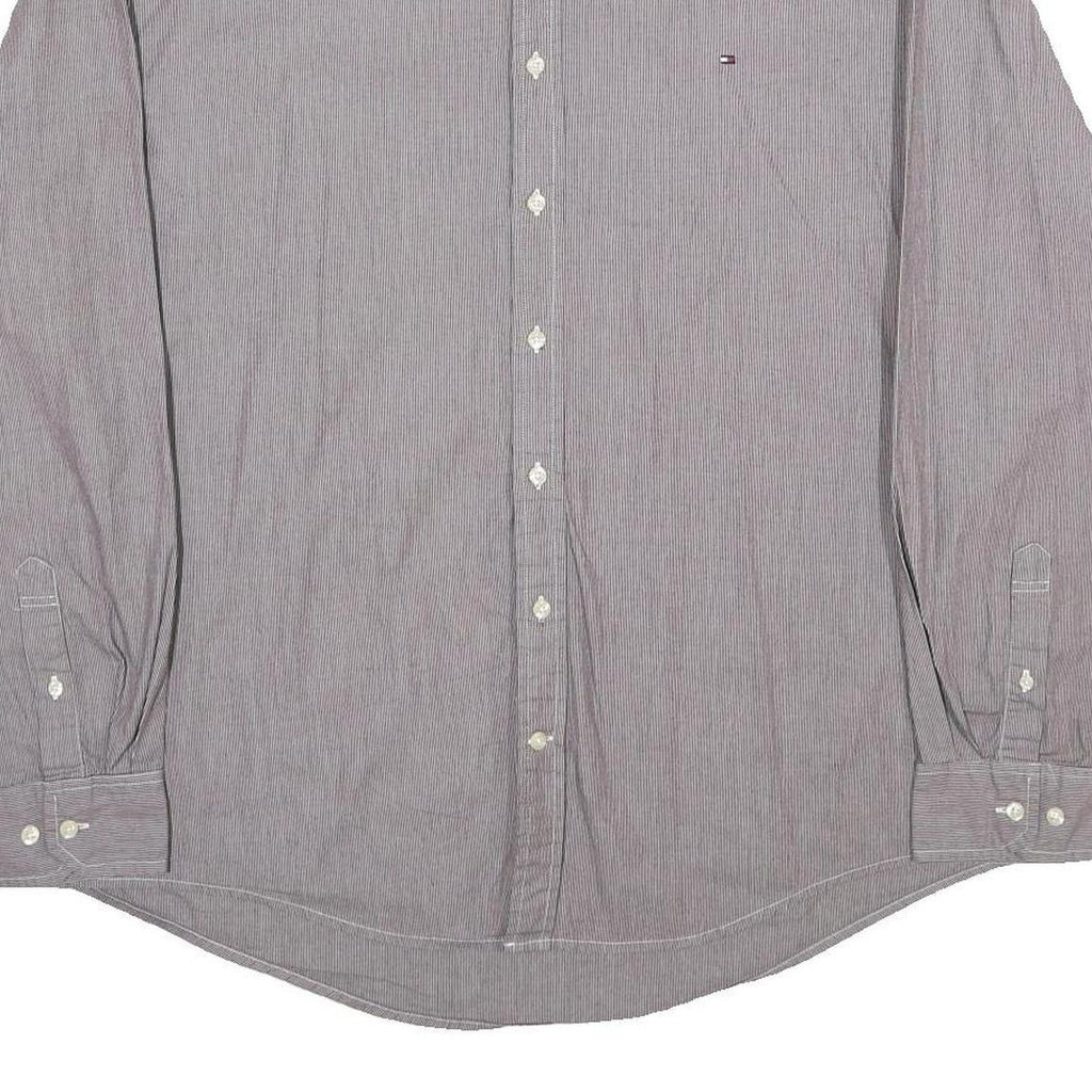 TOMMY HILFIGER Mens Grey Pinstripe Shirt 2XL Classic Long Sleeve Button