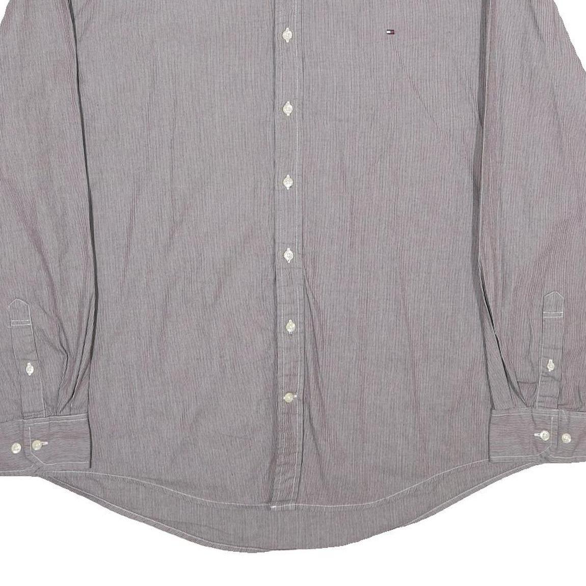 TOMMY HILFIGER Mens Grey Pinstripe Shirt 2XL Classic Long Sleeve Button