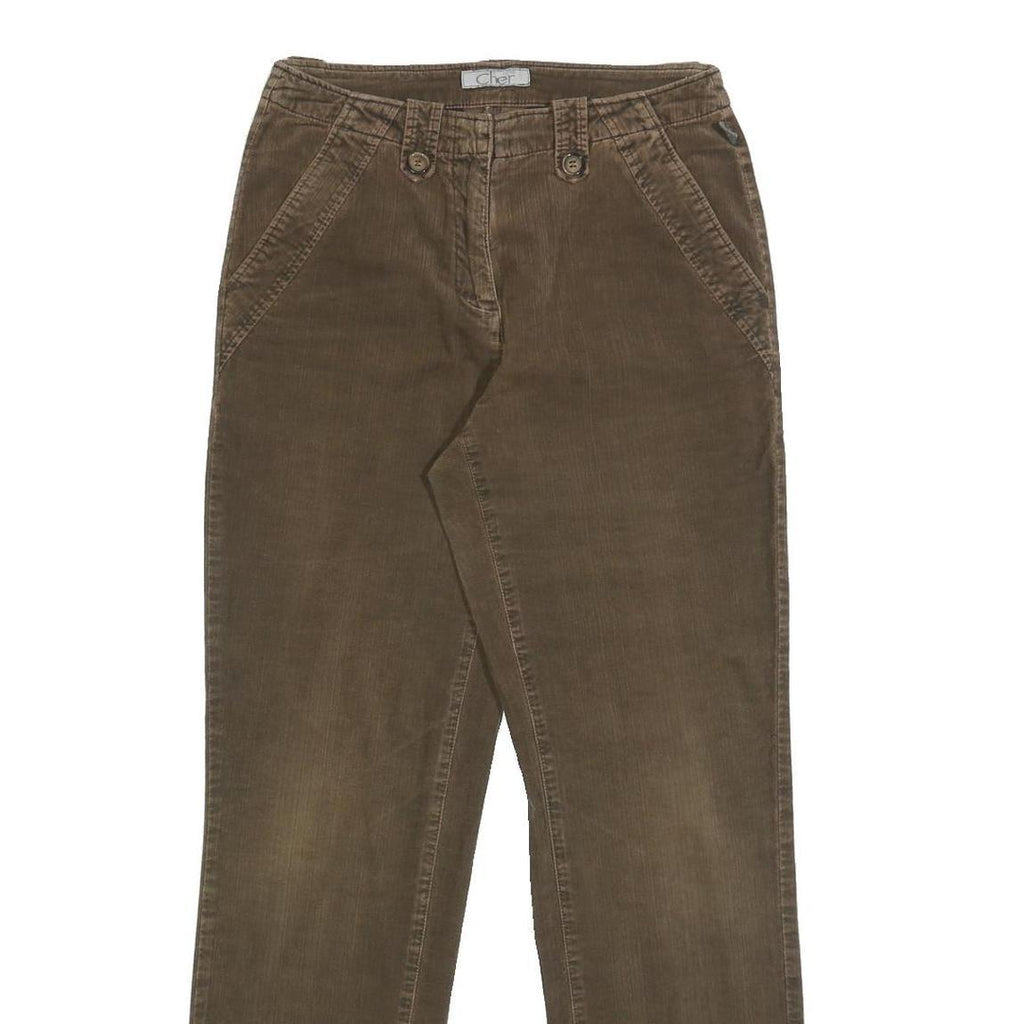 CHER Womens Cotton Blend Brown Regular Straight Trousers W28 L30 Casual Comfort