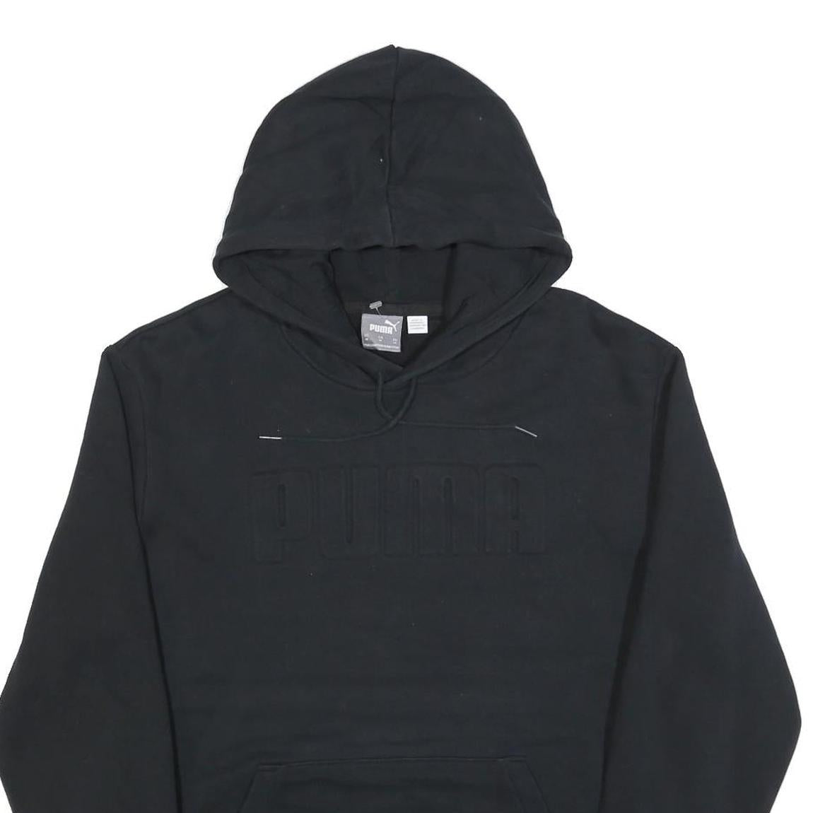 PUMA Mens Black Cotton Blend Pullover Hoodie M Minimal Logo Casual Wear