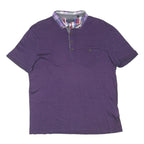 TED BAKER Mens Purple Polo Shirt L Cotton Blend Short Sleeve Checked Collar