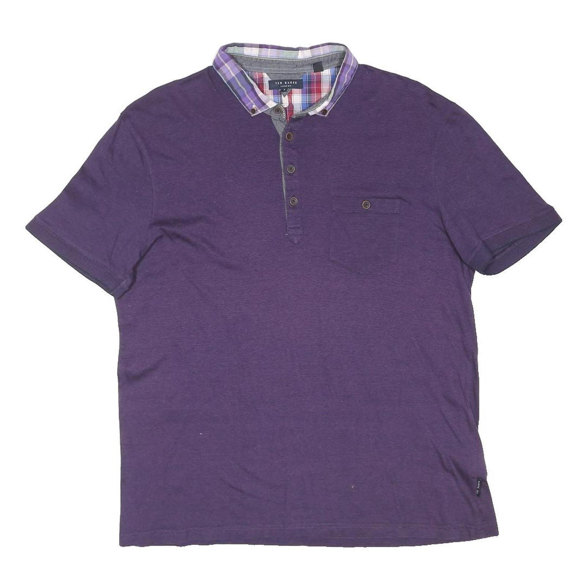 TED BAKER Mens Purple Polo Shirt L Cotton Blend Short Sleeve Checked Collar