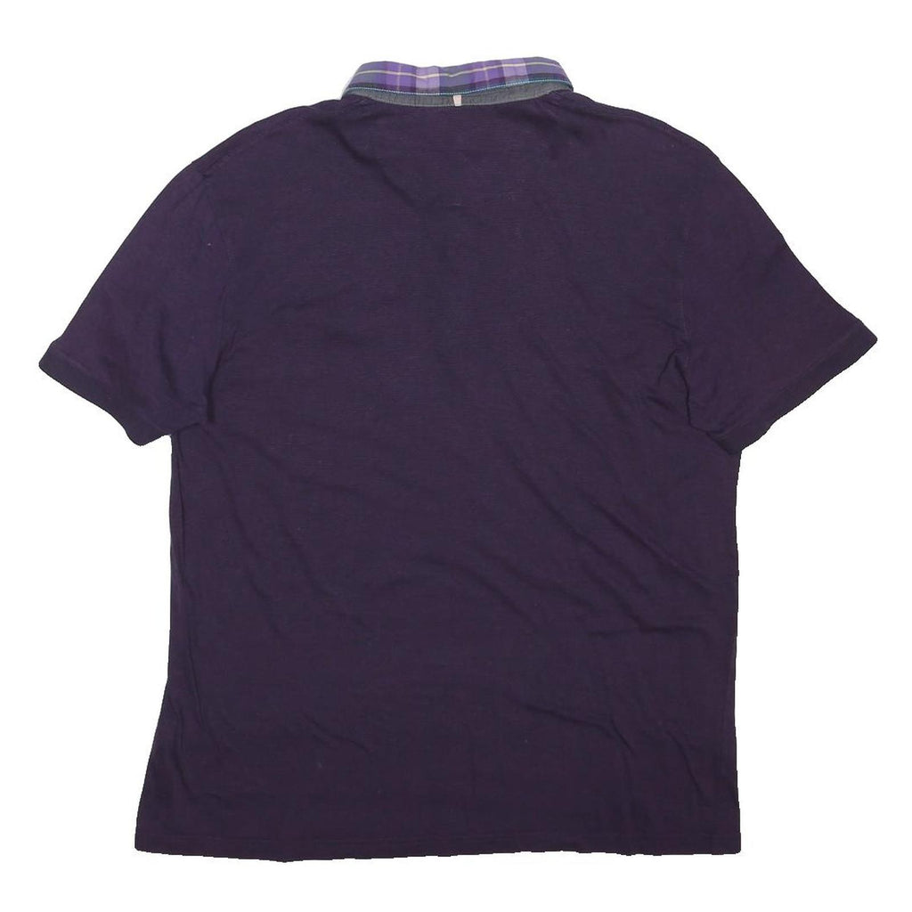TED BAKER Mens Purple Polo Shirt L Cotton Blend Short Sleeve Checked Collar