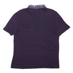 TED BAKER Mens Purple Polo Shirt L Cotton Blend Short Sleeve Checked Collar