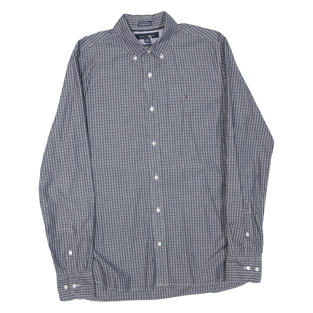 TOMMY HILFIGER Mens Blue Check Shirt S Button Down Collar Long Sleeve Cotton