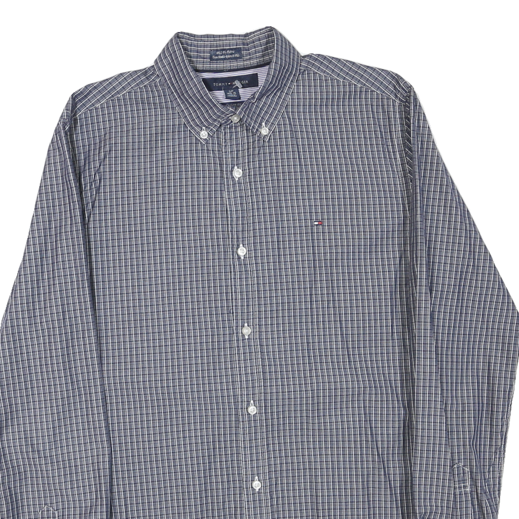 TOMMY HILFIGER Mens Blue Check Shirt S Button Down Collar Long Sleeve Cotton