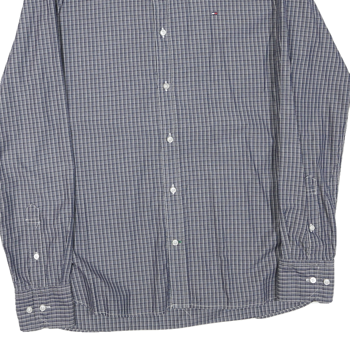 TOMMY HILFIGER Mens Blue Check Shirt S Button Down Collar Long Sleeve Cotton