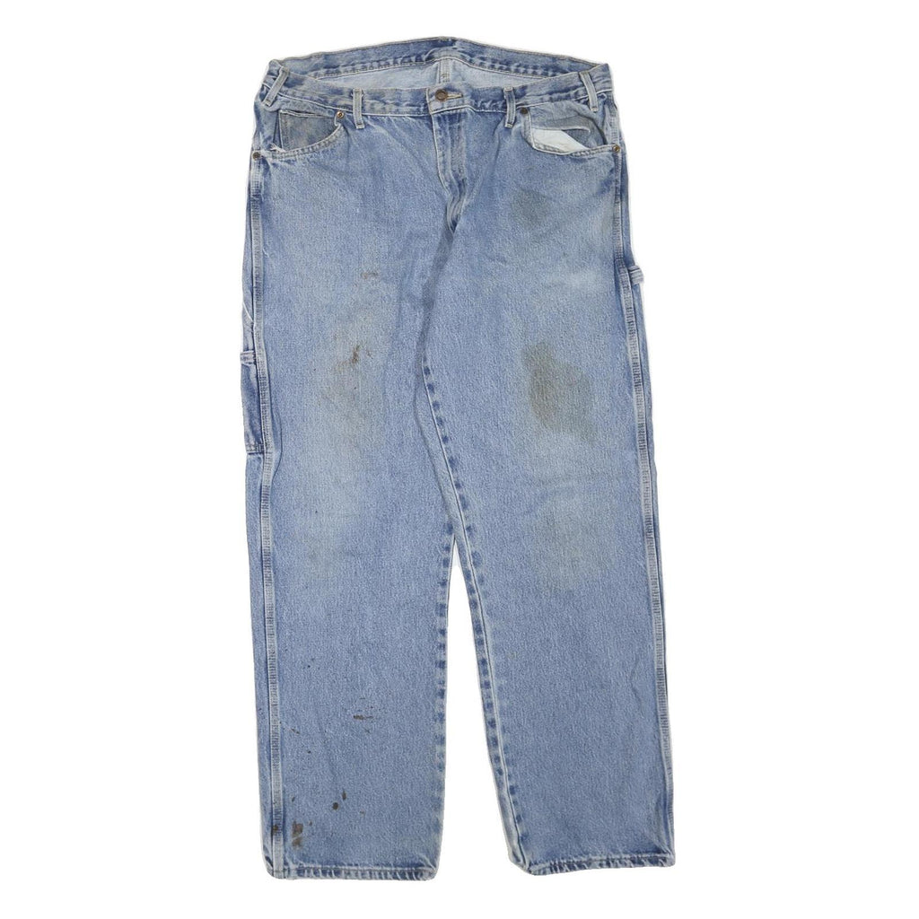 DICKIES Mens Jeans Blue Regular Straight Denim Light W40 L32 Workwear Zip