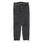 LEVI'S Womens Regular Fit Black Denim Ripped Button Closure W27 L27 Skinny Jeans