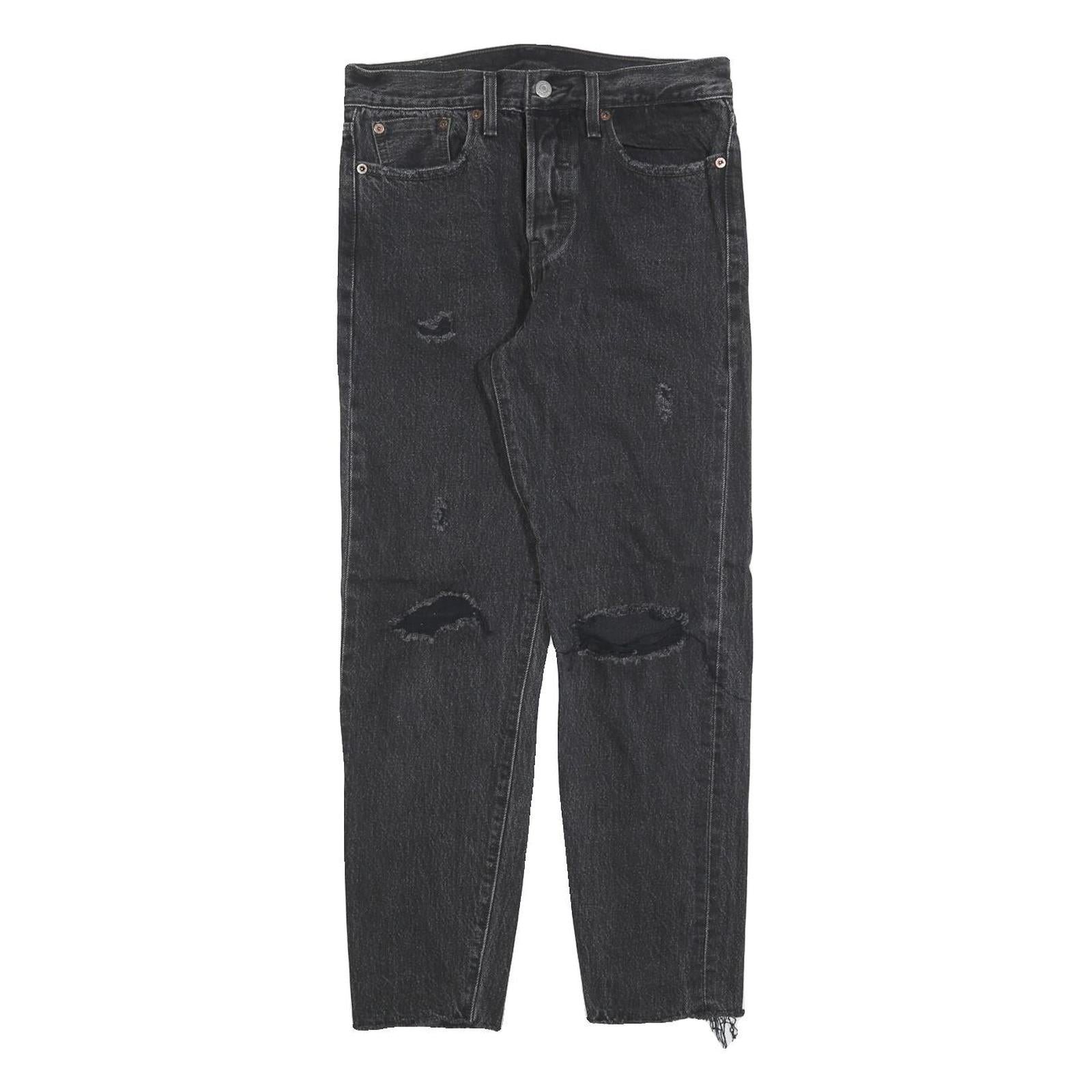LEVI'S Womens Regular Fit Black Denim Ripped Button Closure W27 L27 Skinny Jeans
