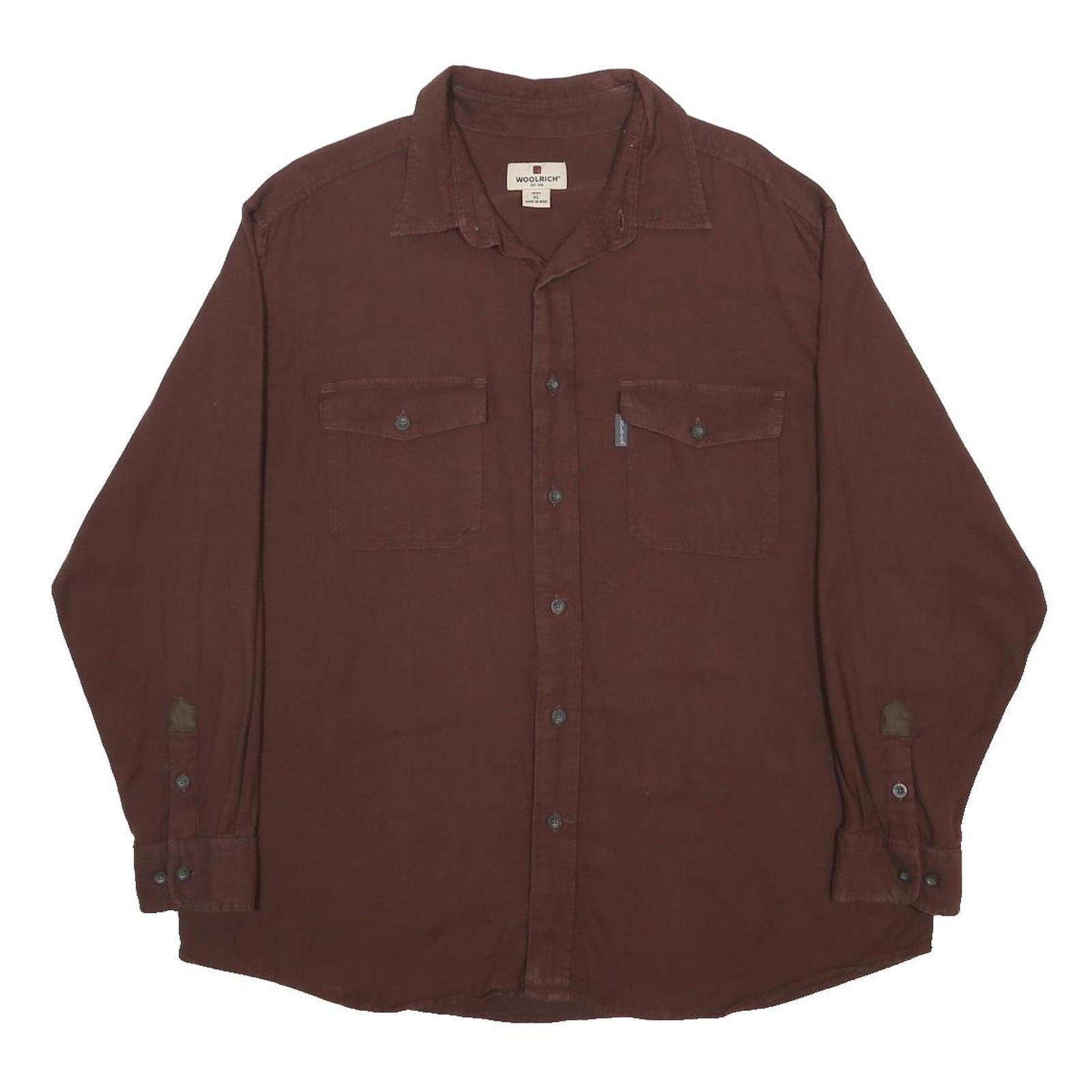 WOOLRICH Mens Brown Cotton Shirt XL Button Long Sleeve Casual Workwear