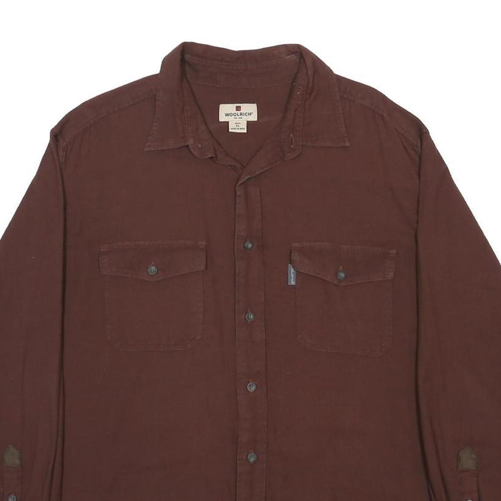 WOOLRICH Mens Brown Cotton Shirt XL Button Long Sleeve Casual Workwear