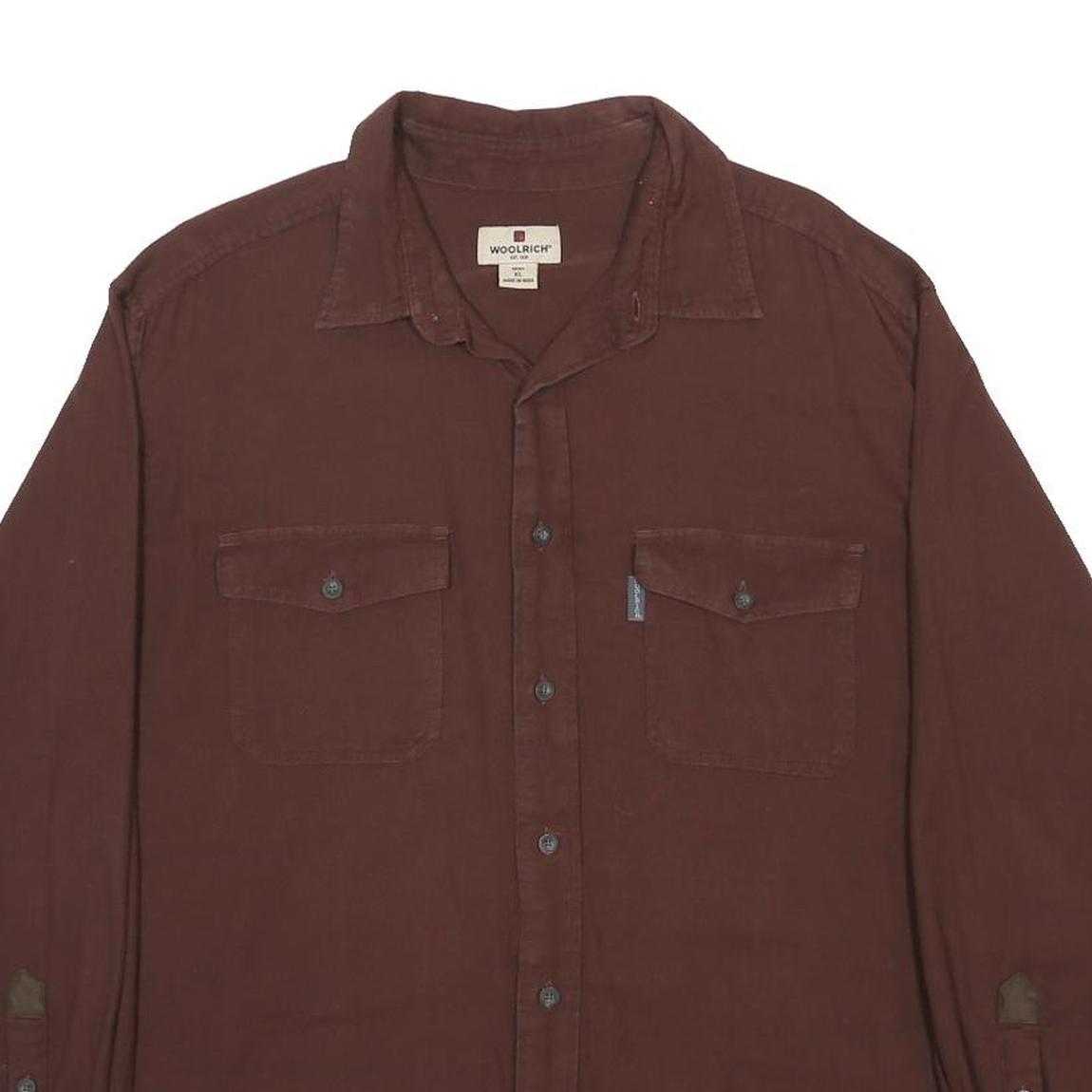 WOOLRICH Mens Brown Cotton Shirt XL Button Long Sleeve Casual Workwear