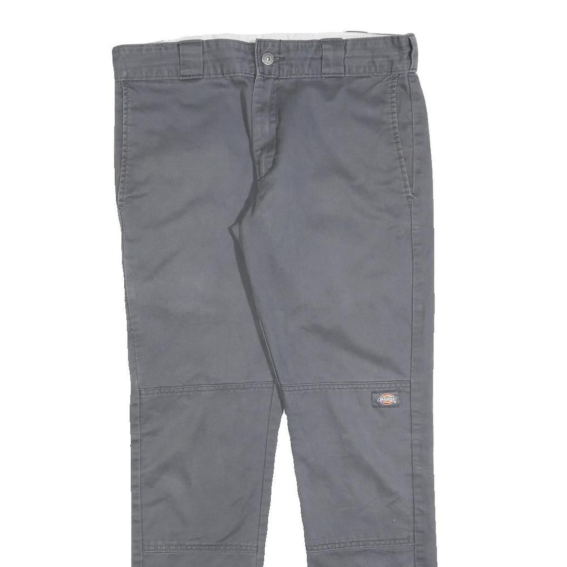 DICKIES Mens Cotton Blend Slim Grey Trousers W32 L32 Workwear Zip Closure