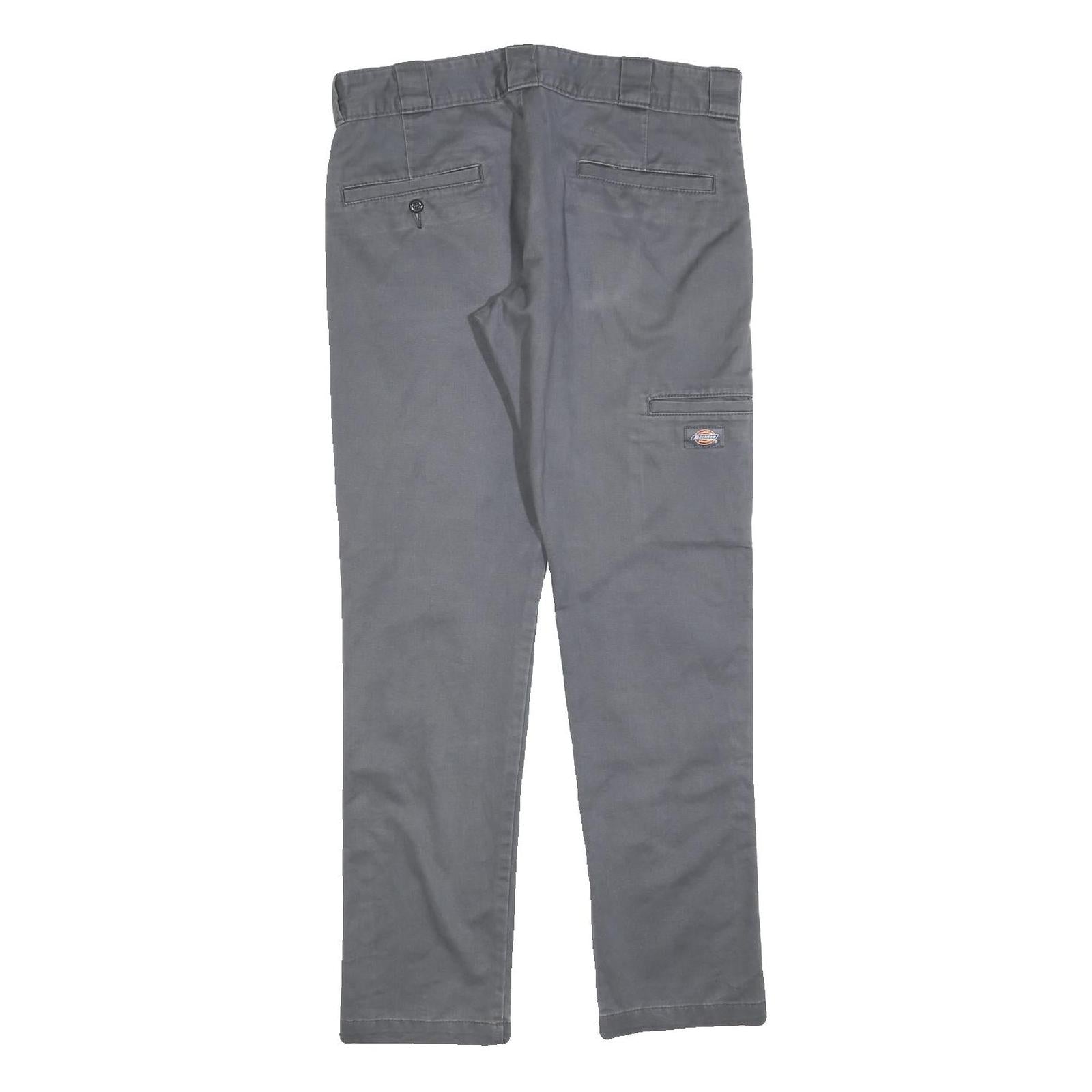 DICKIES Mens Cotton Blend Slim Grey Trousers W32 L32 Workwear Zip Closure