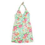 CHAPS Womens White Green & Pink Floral Halter Dress Cotton Blend Midi Size L