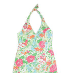 CHAPS Womens White Green & Pink Floral Halter Dress Cotton Blend Midi Size L