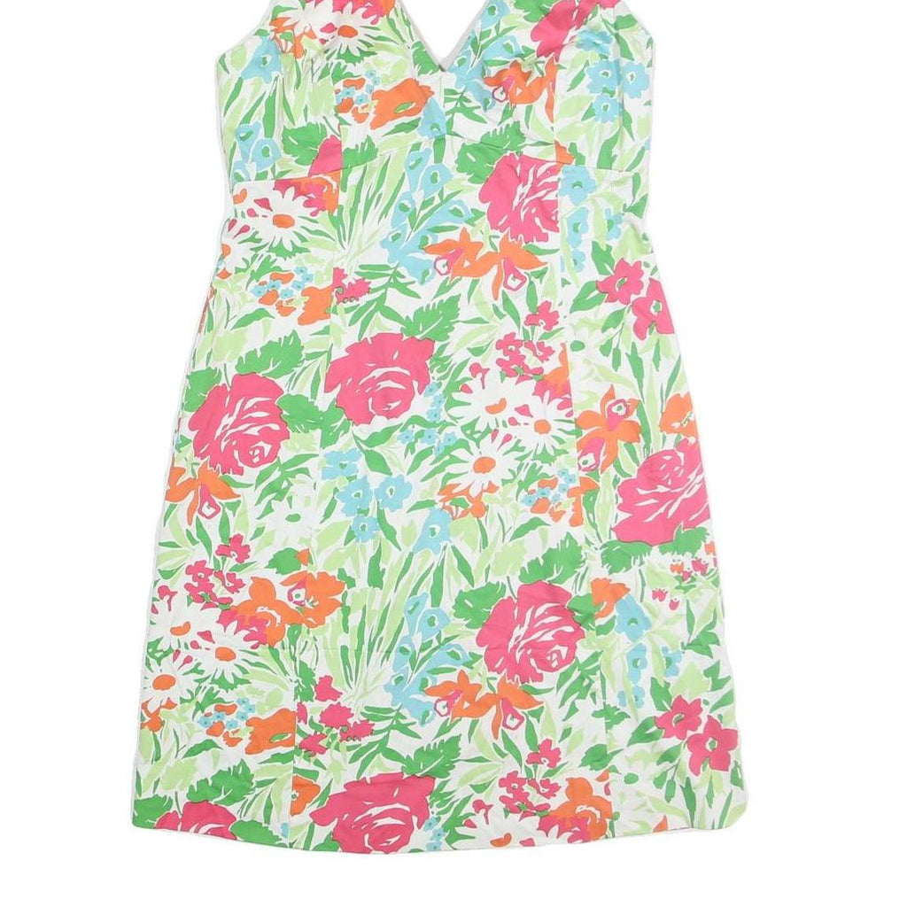 CHAPS Womens White Green & Pink Floral Halter Dress Cotton Blend Midi Size L