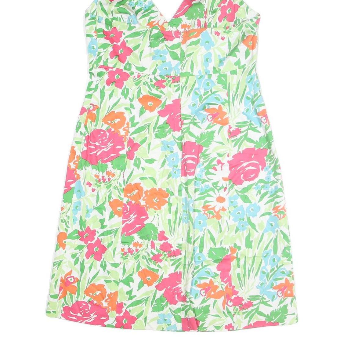 CHAPS Womens White Green & Pink Floral Halter Dress Cotton Blend Midi Size L