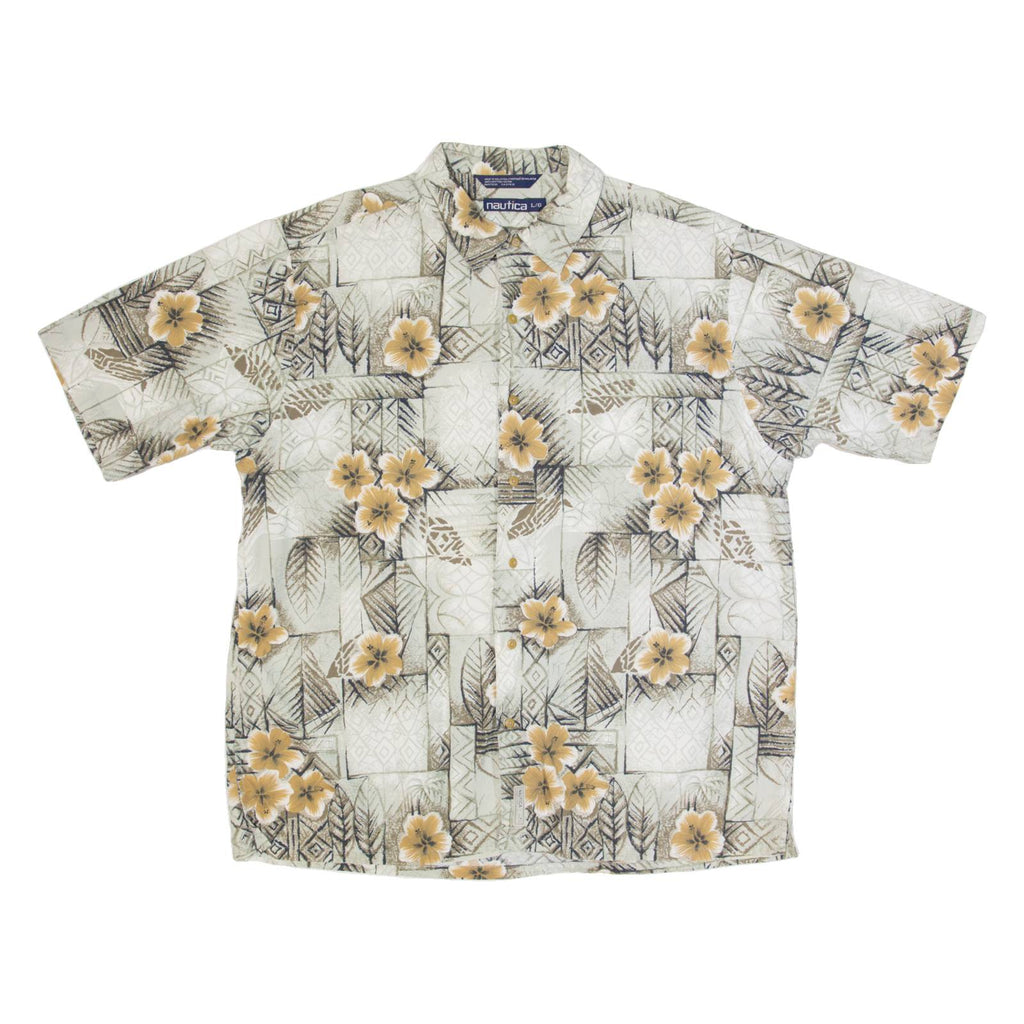 NAUTICA Mens Hawaiian Shirt Grey Crazy Pattern L