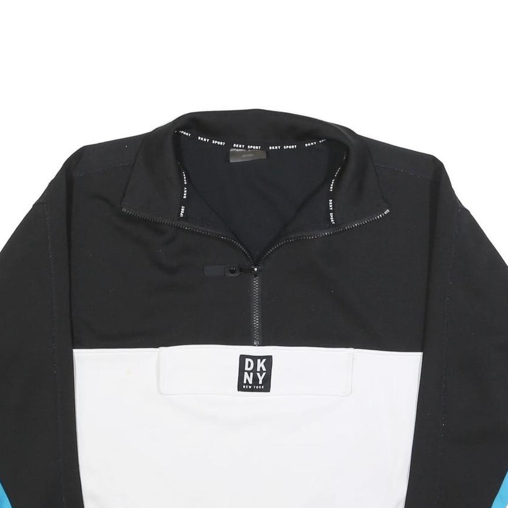 DKNY Womens Black & White Blue Colourblock Pullover S Sweatshirt Half Zip